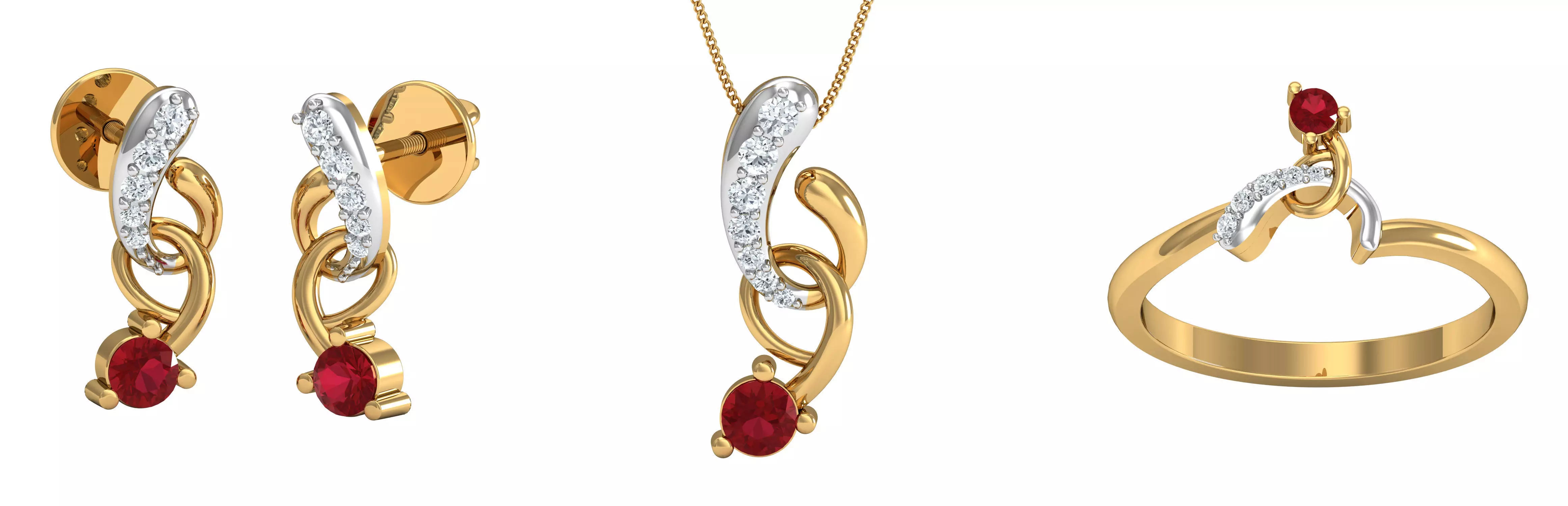 Ruby Knot Fashion Earring - Pendant - Ring Set 3D print model