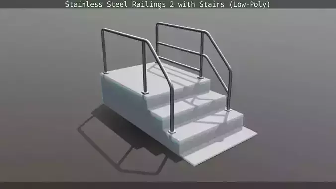 Stainless Steel Railings 2 with Stairs Low-Poly