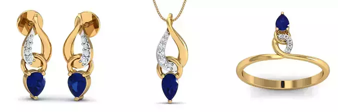 Blue Sapphire Knot Earring - Pendant - Ring Set