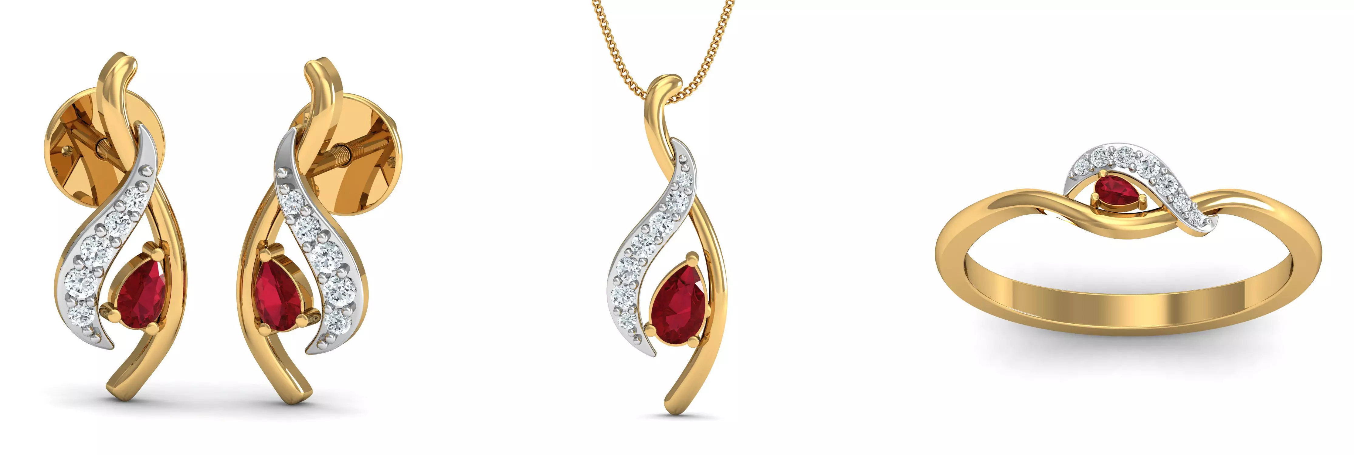 Ruby S Style Fashion Earring - Pendant - Ring Set 3D print model