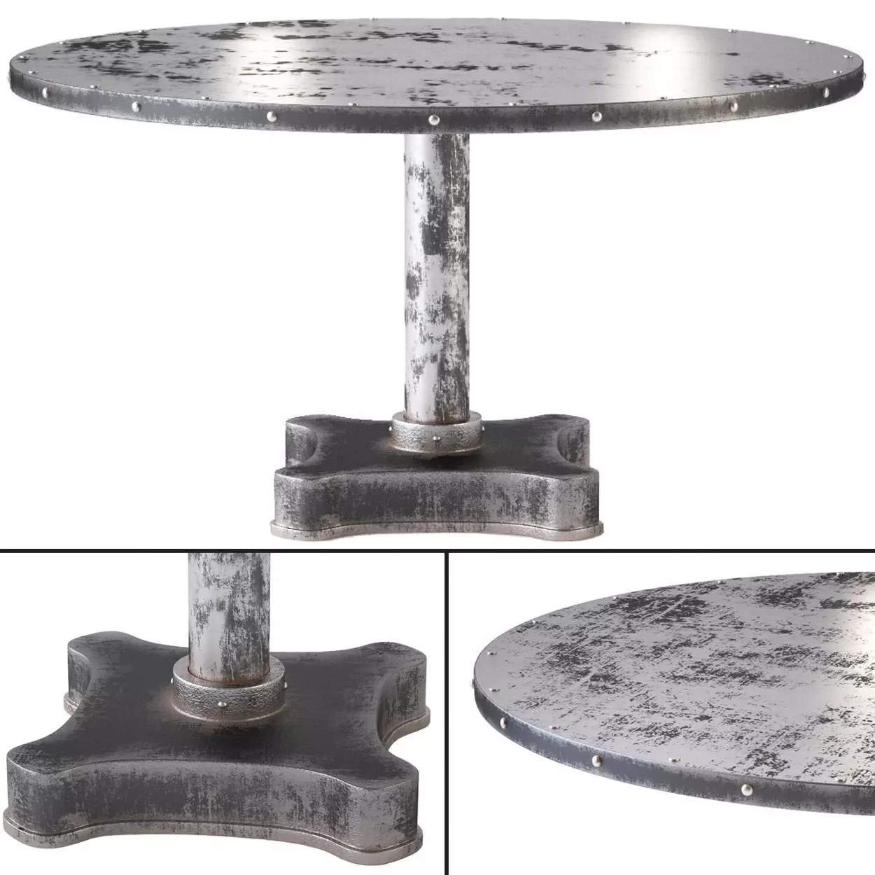 Viktor Industrial Solid Metal and Cast Iron Dining Table 3D model_0