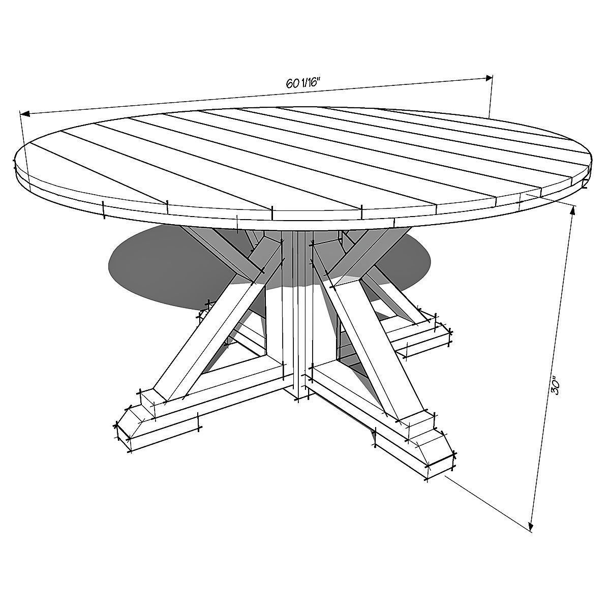 Round Farmhouse Table Low-poly 3D model_6