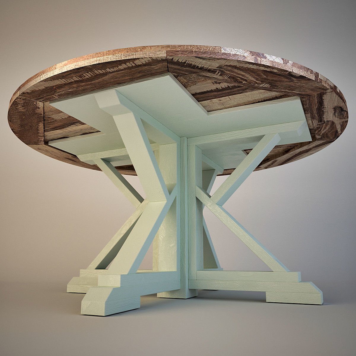Round Farmhouse Table Low-poly 3D model_4