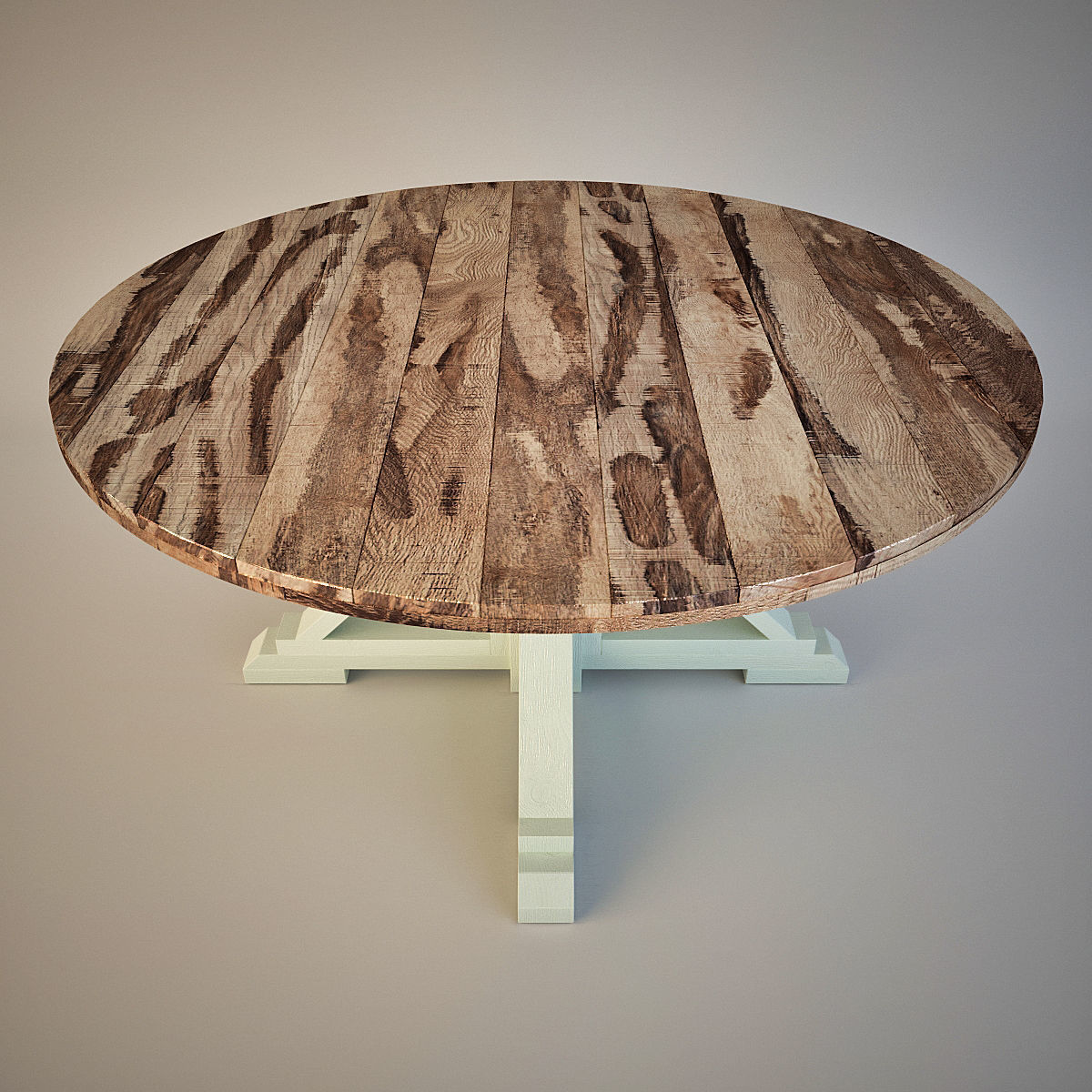 Round Farmhouse Table Low-poly 3D model_2