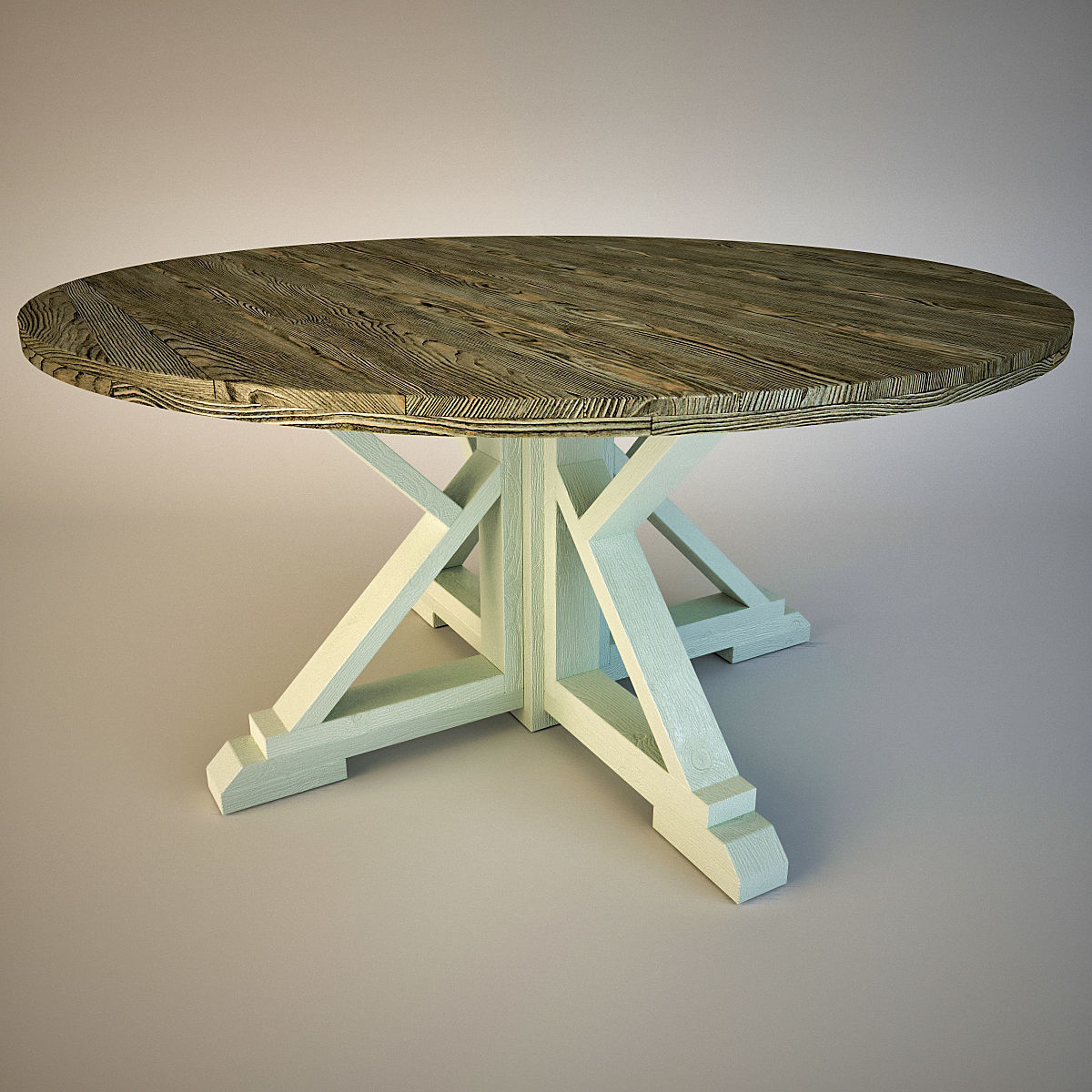 Round Farmhouse Table Low-poly 3D model_1
