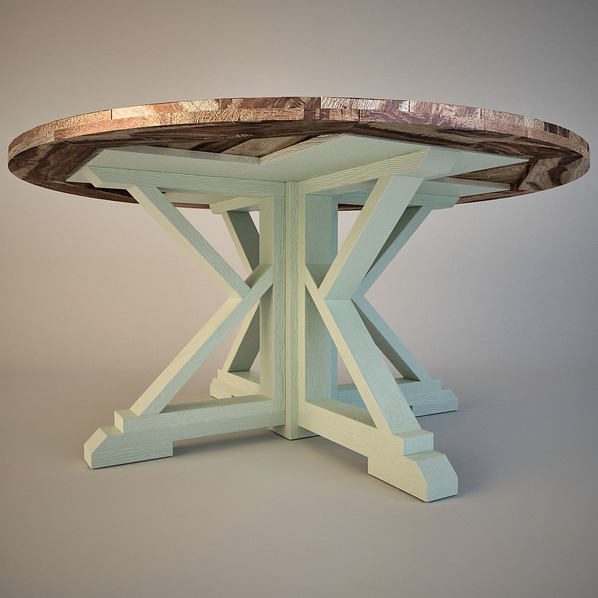 Round Farmhouse Table Low-poly 3D model_3