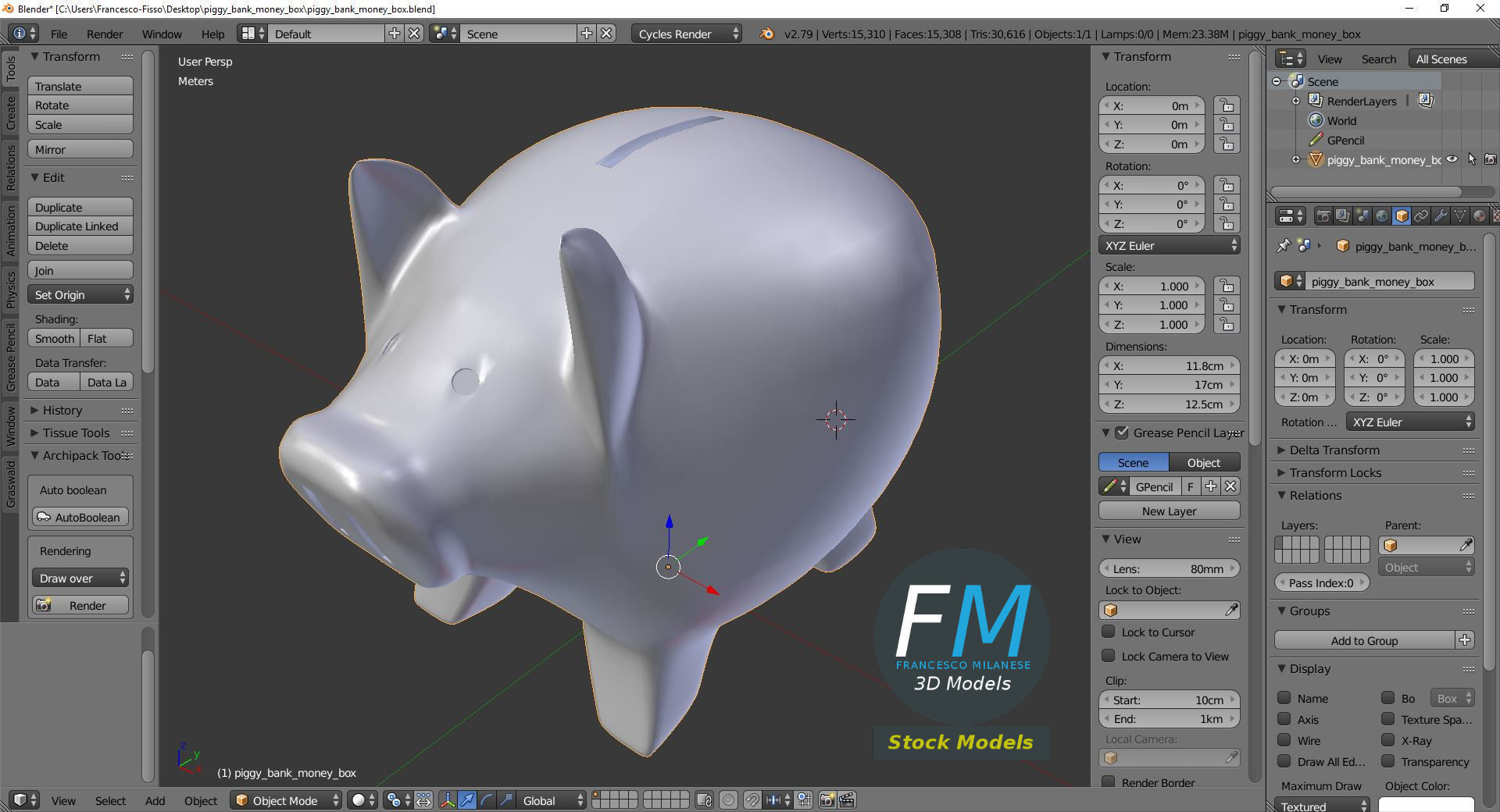 Piggy bank money box 3D model_9