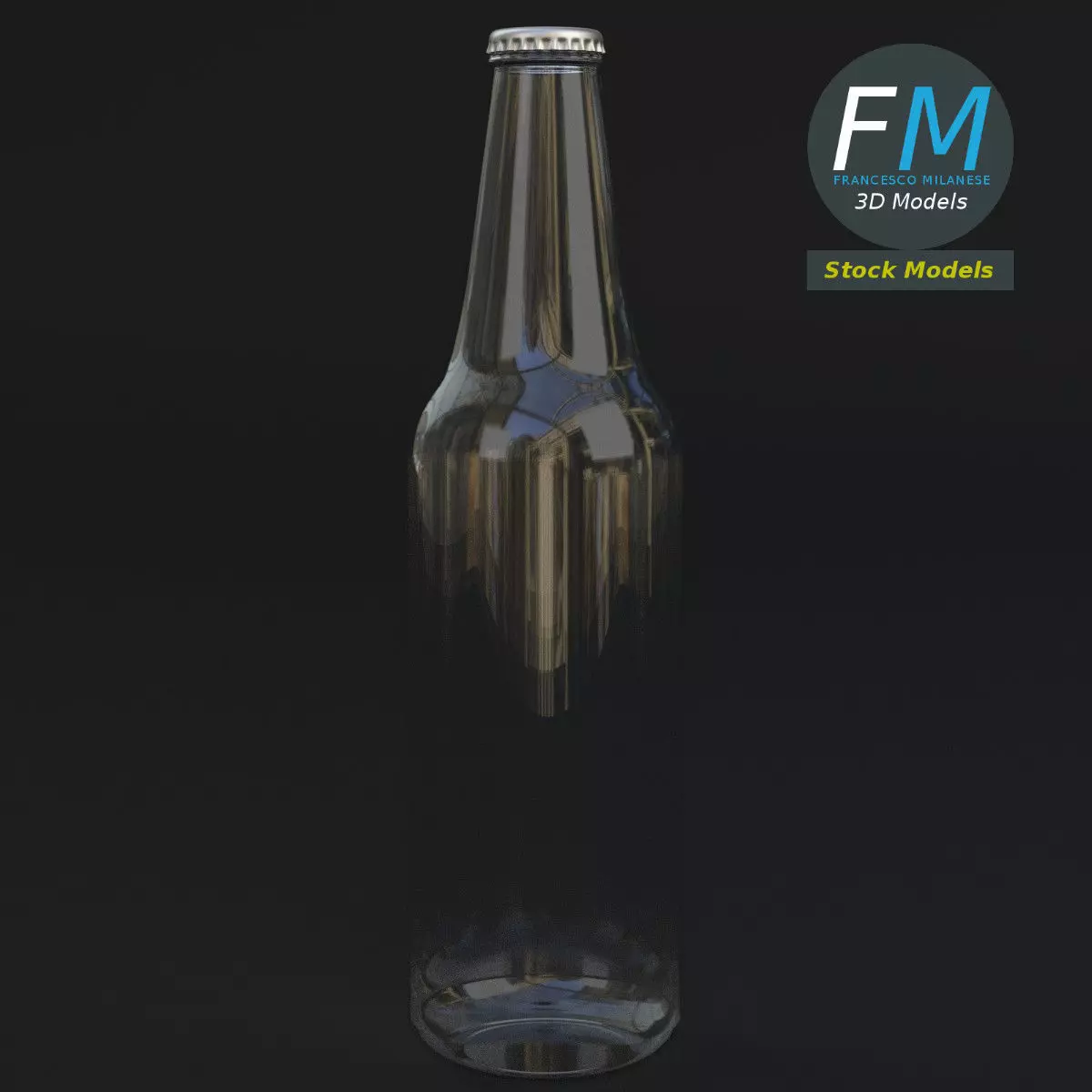Empty beer bottle 3D model_0