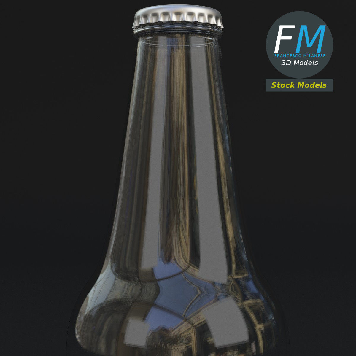Empty beer bottle 3D model_3