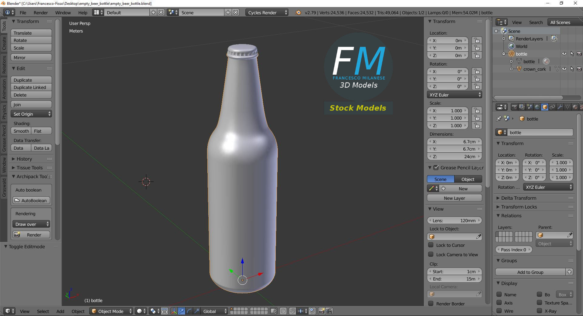 Empty beer bottle 3D model_9
