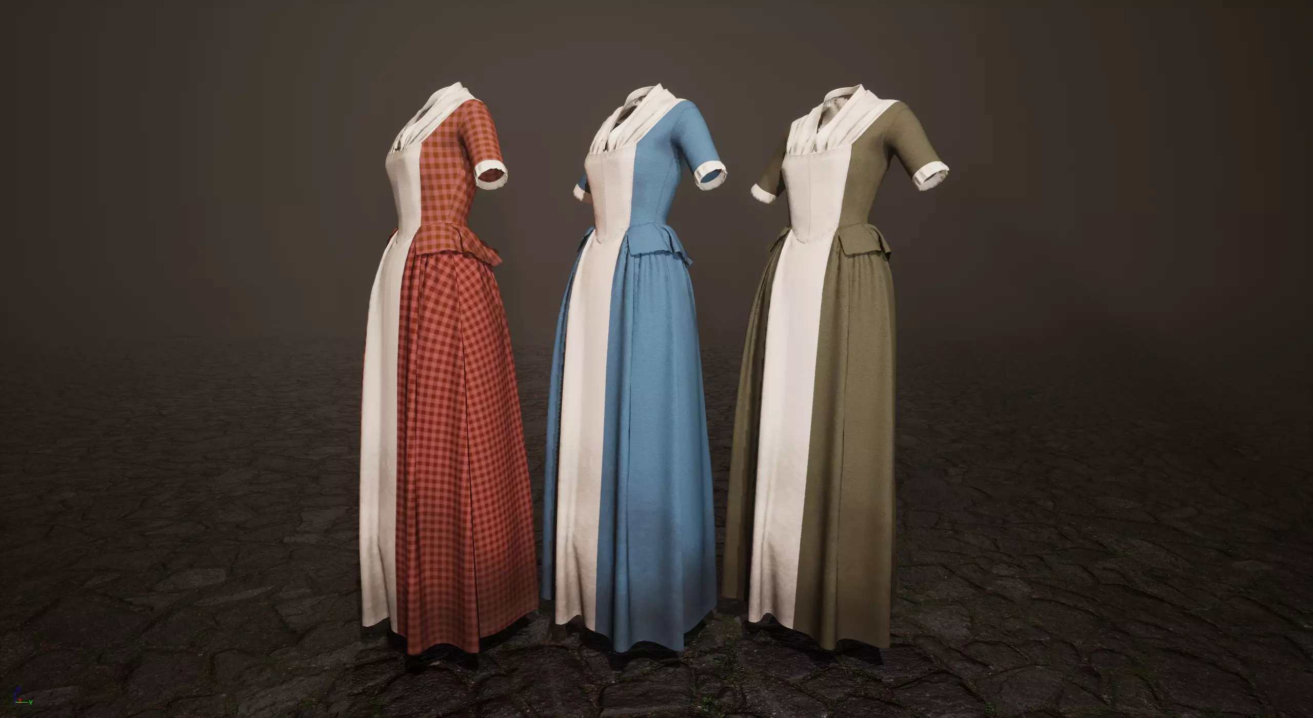 Traditional Colonial Dresses Set Low-poly 3D model_0