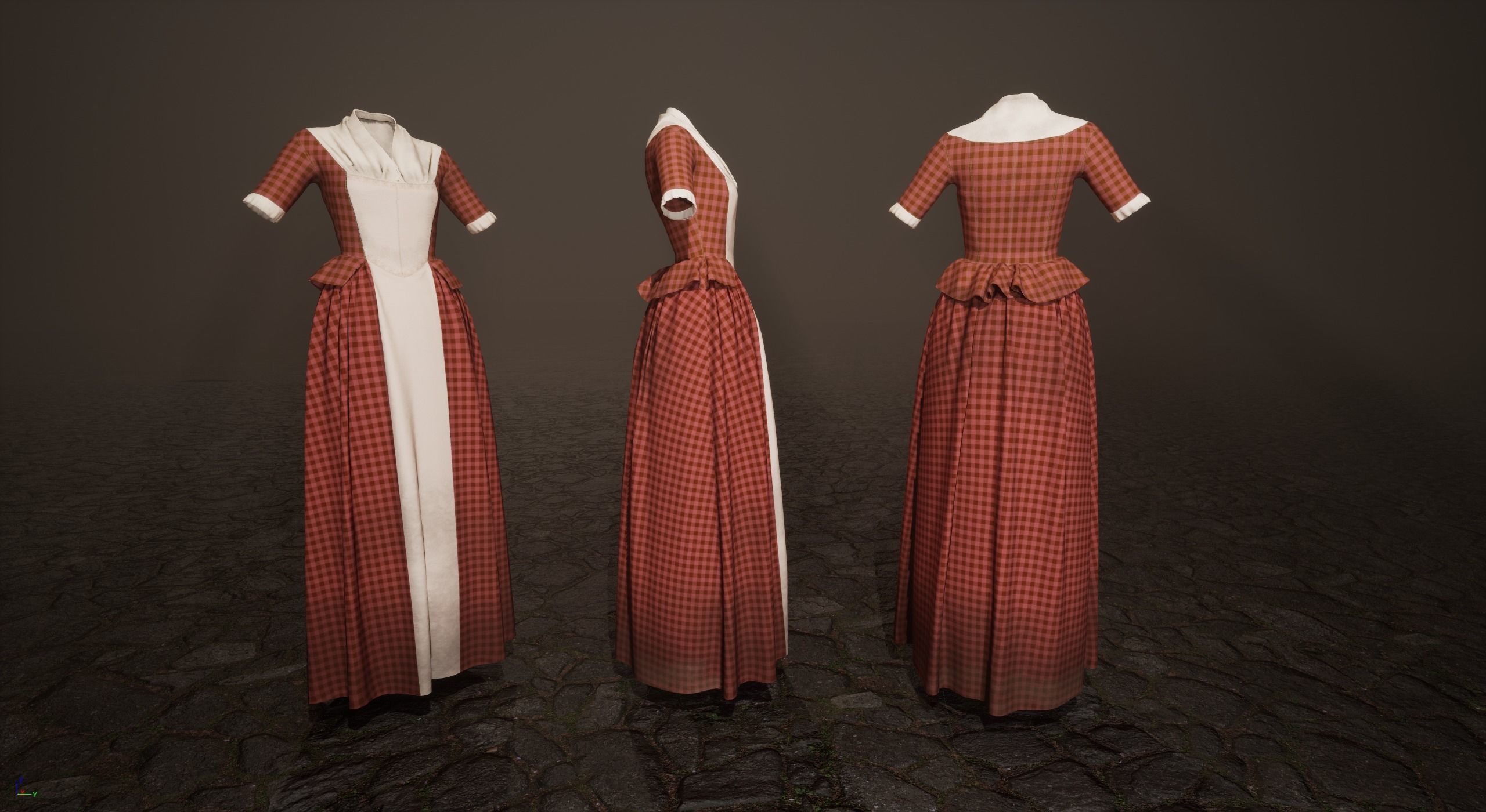 Traditional Colonial Dresses Set Low-poly 3D model_1