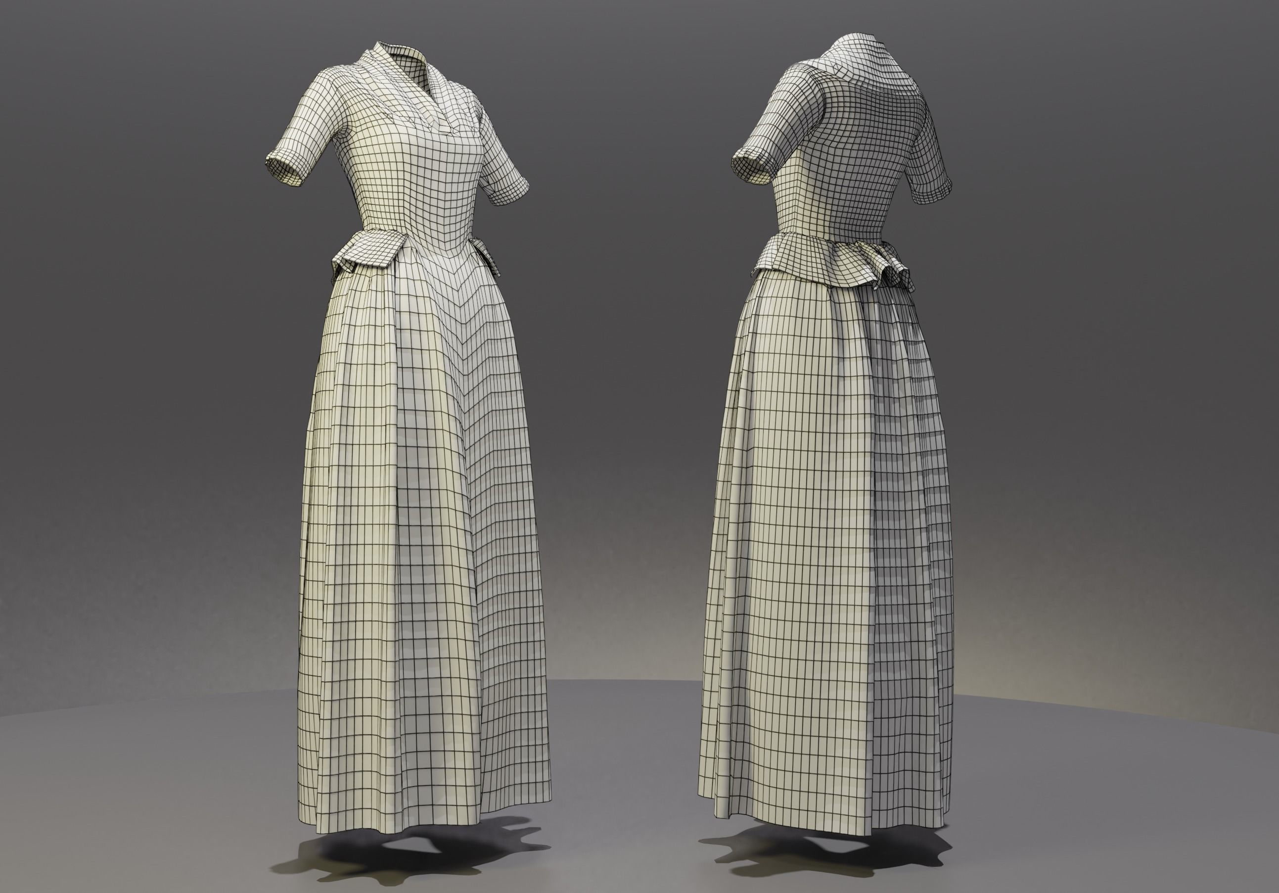Traditional Colonial Dresses Set Low-poly 3D model_10