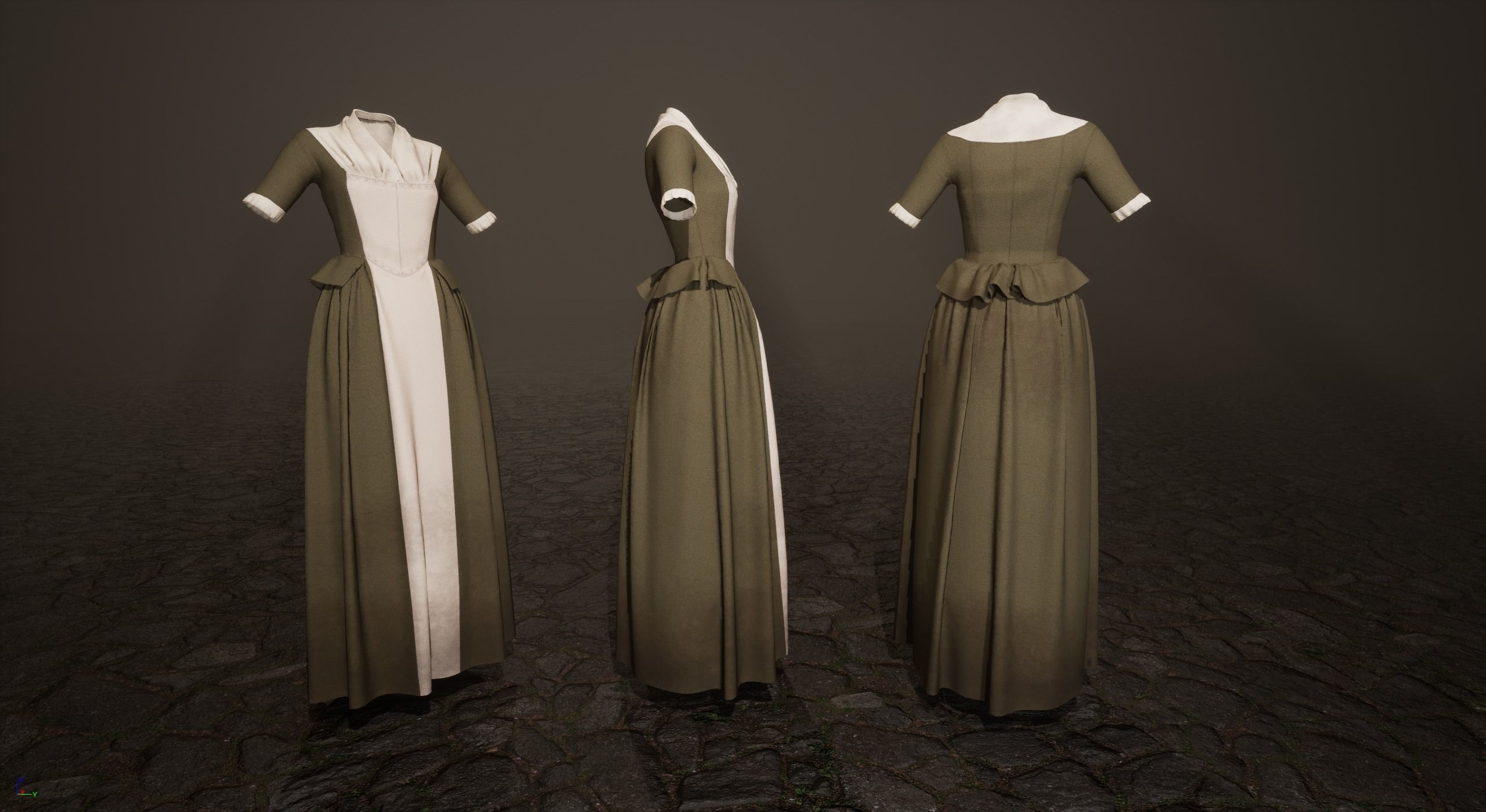 Traditional Colonial Dresses Set Low-poly 3D model_3