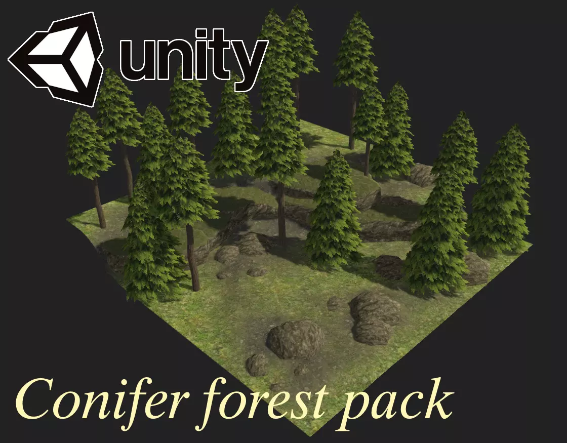 Conifer forest pack Low-poly 3D model