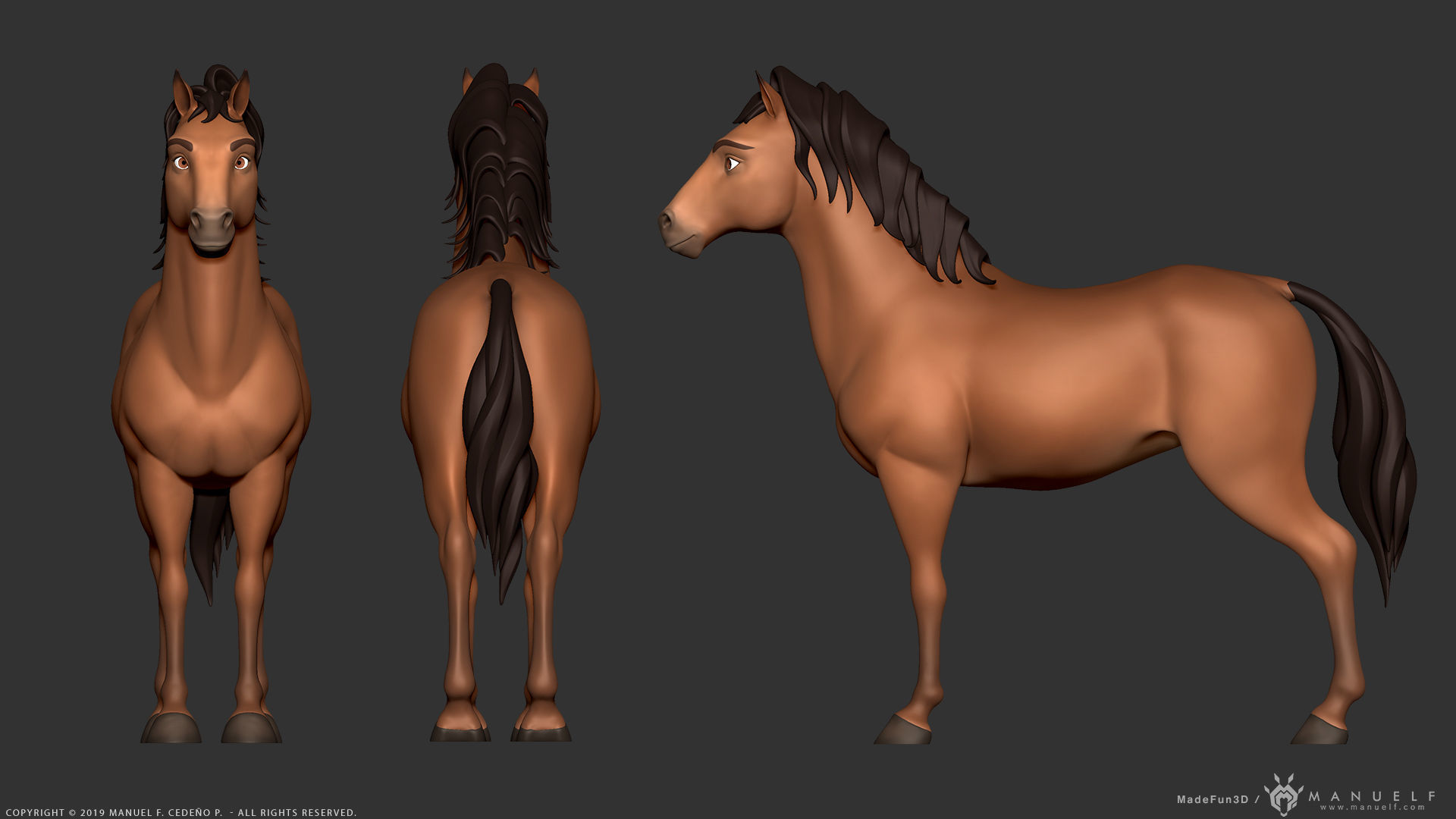 Stylized Cartoon Horse Low-poly 3D model_5