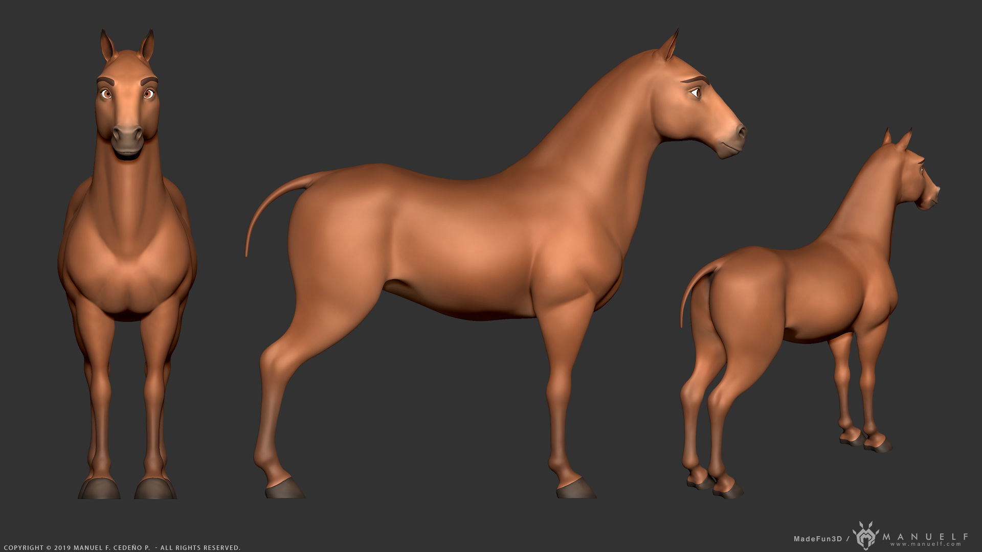 Stylized Cartoon Horse Low-poly 3D model_7