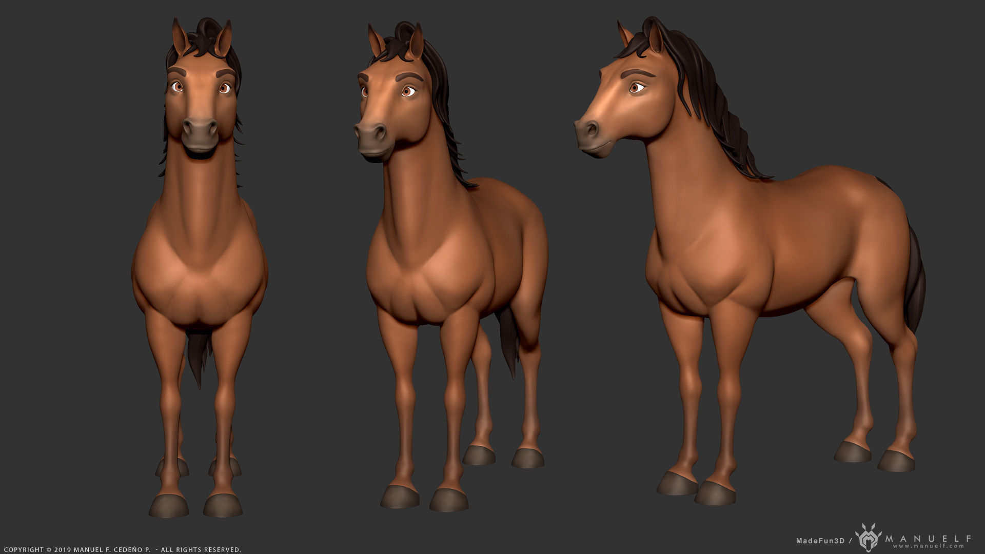 Stylized Cartoon Horse Low-poly 3D model_6