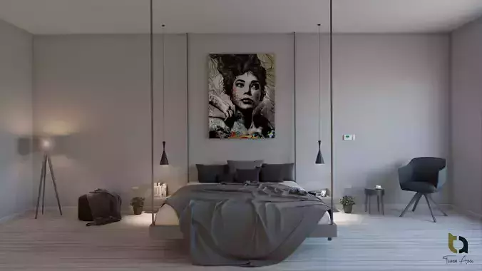 Bedroom modern with painting on wall