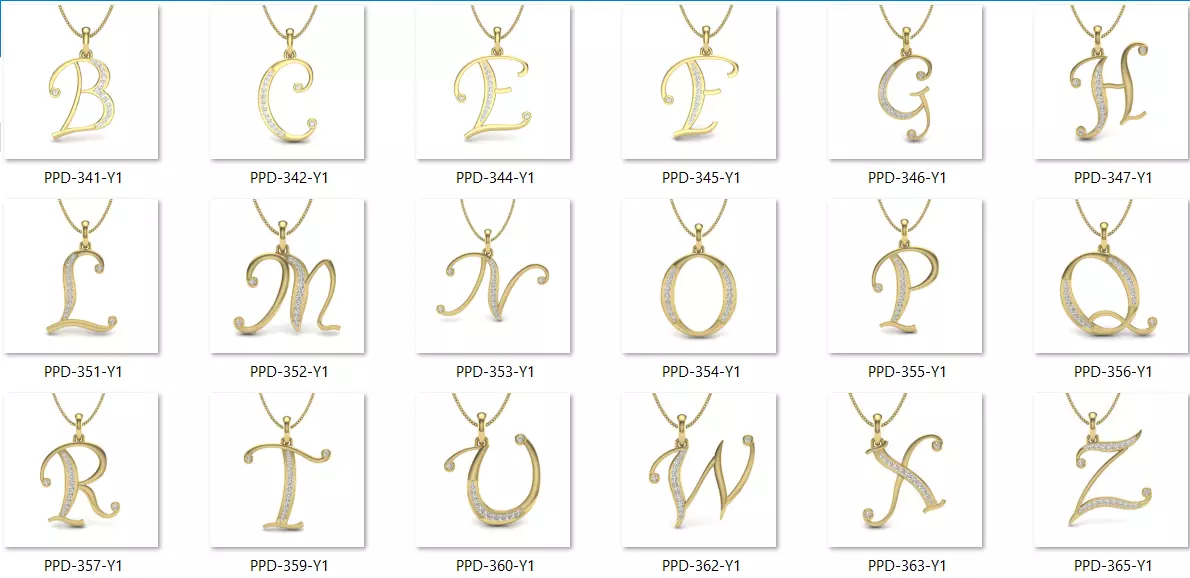 26 Alphabet letter Pendant 3dm model render details bulk 3D Model Collection_0