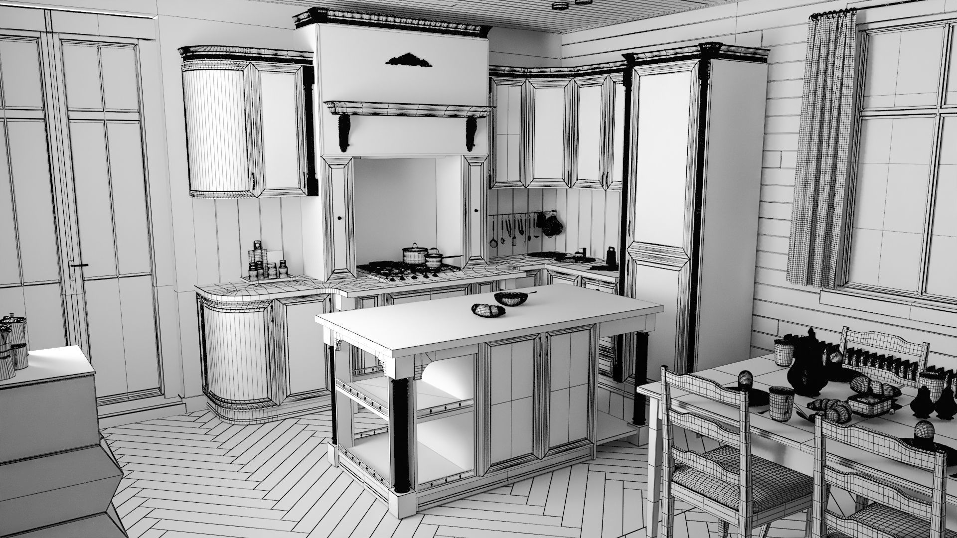 Classic Kitchen interior 3D model_1