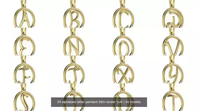 24 alphabets letter pendant 3dm render bulk 3D Model Collection