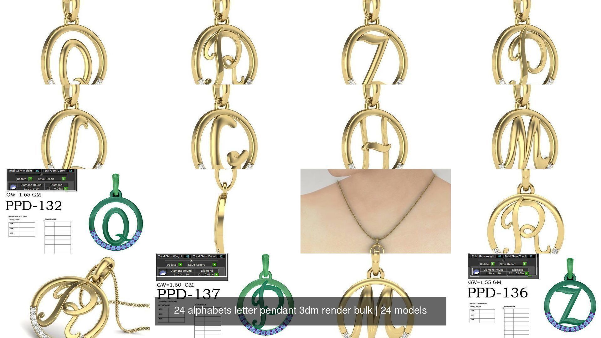 24 alphabets letter pendant 3dm render bulk 3D Model Collection_2