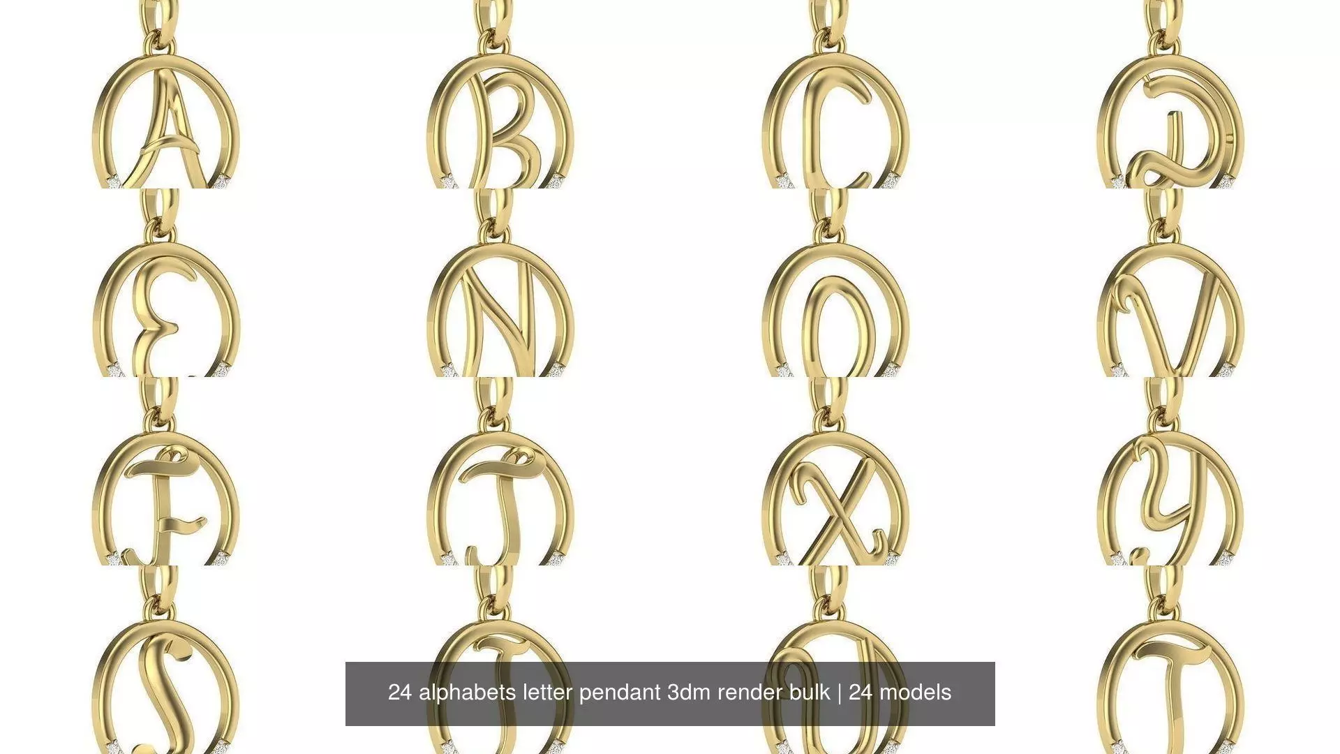 24 alphabets letter pendant 3dm render bulk 3D Model Collection_1