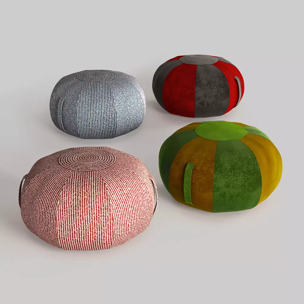 Pouf With 4 Kinds of Materials 3D model_0