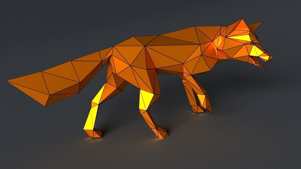 Fox lowpoly 3D print model polygonal wolf Low-poly 3D model_3