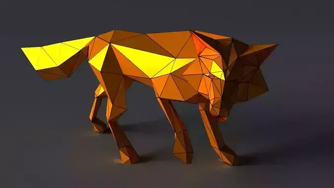Fox lowpoly 3D print model polygonal wolf Low-poly 3D model