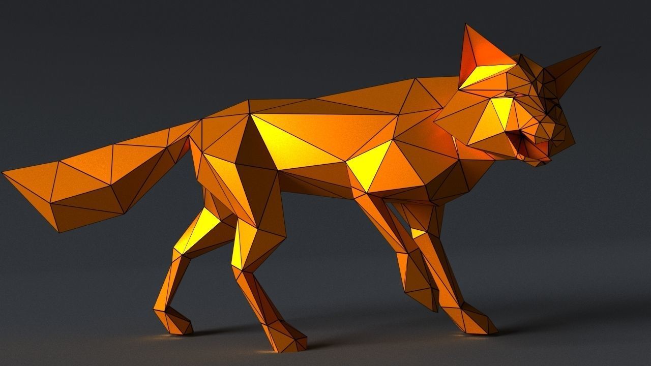Fox lowpoly 3D print model polygonal wolf Low-poly 3D model_2