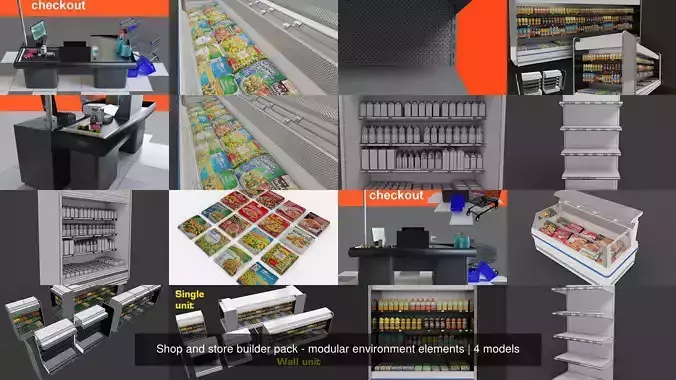 Shop and store builder pack - modular environment elements 3D Model Collection