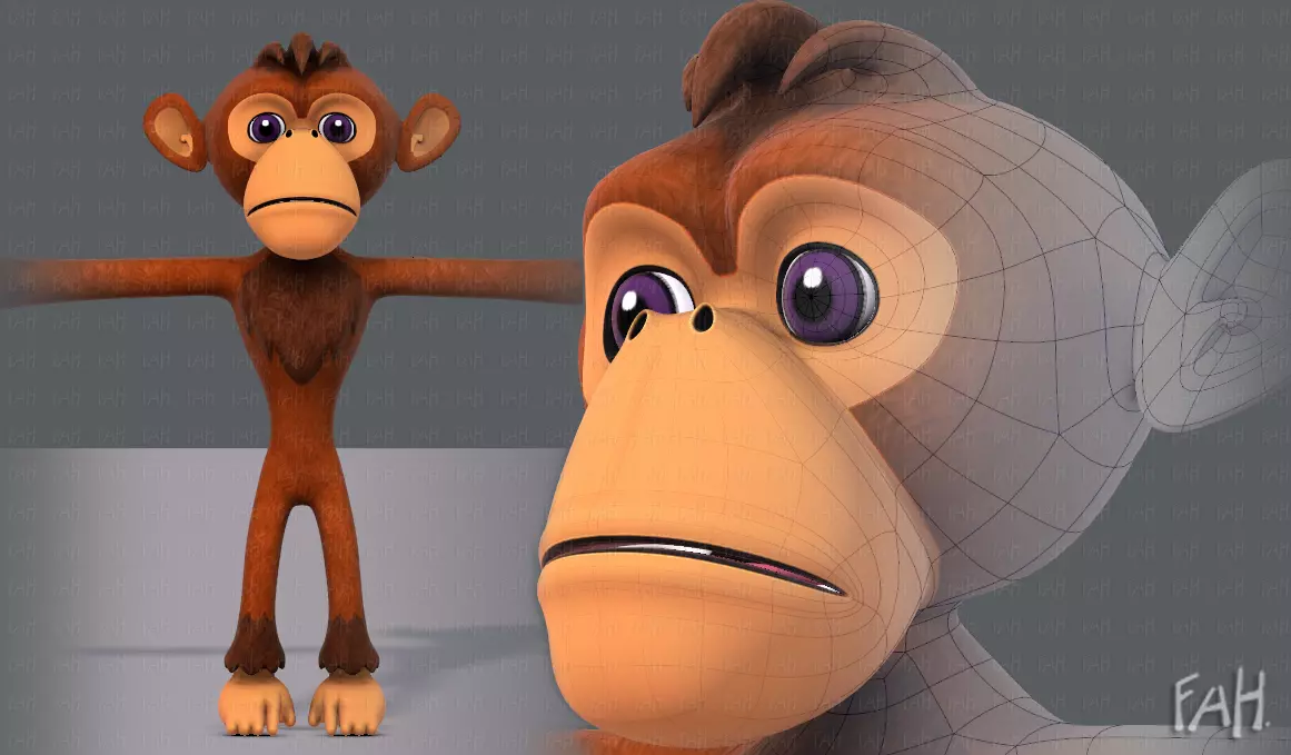 Monkey V02 Low-poly 3D model_0