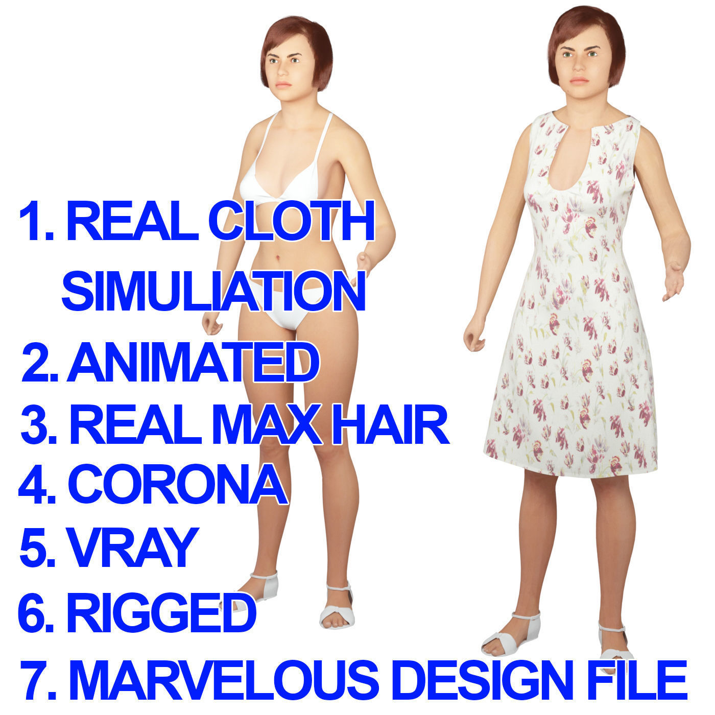 Women real cloth simulation conversation loop animated number 1 3D model_6