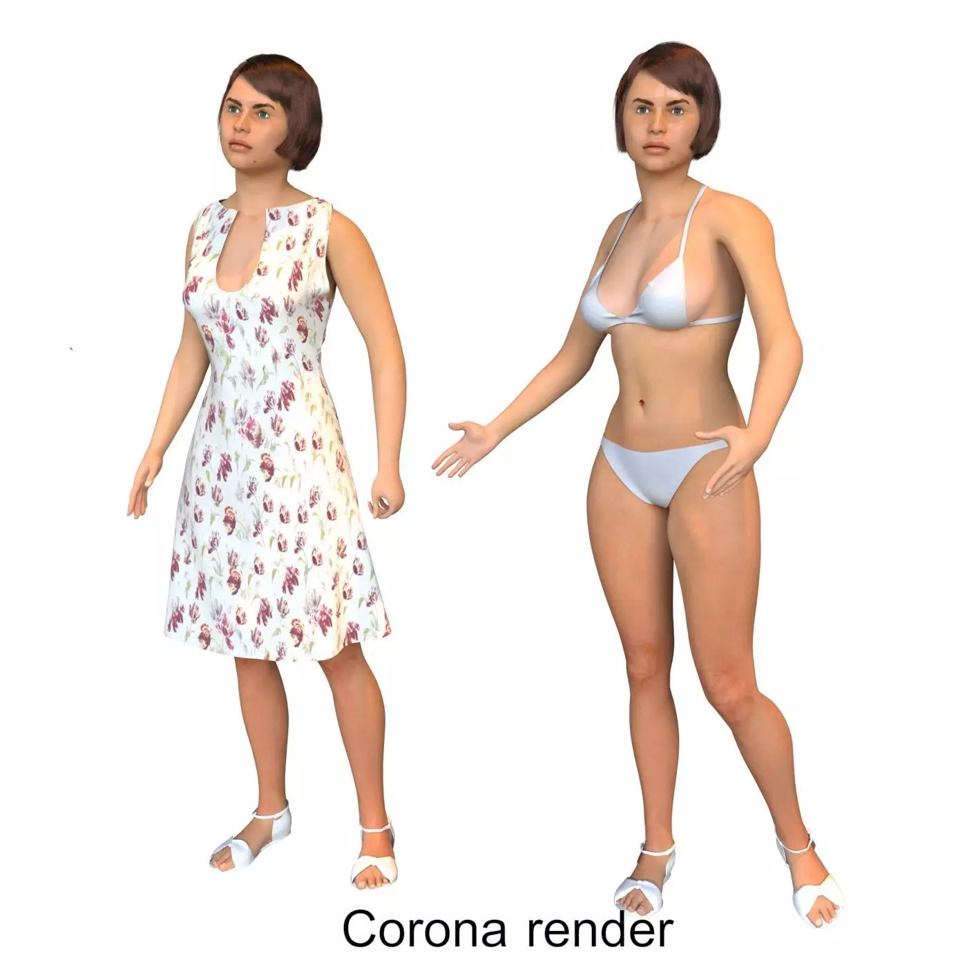 Women real cloth simulation conversation loop animated number 1 3D model_0