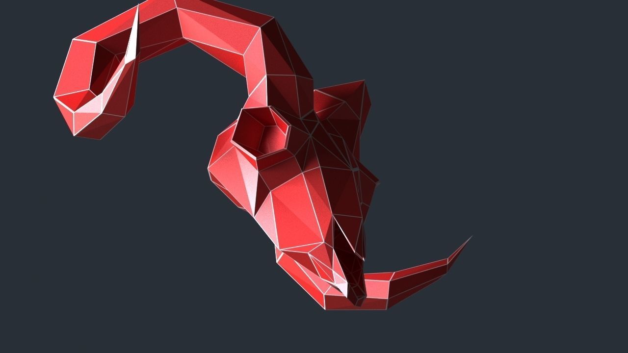 goat skul lowpoly 3D print model Low-poly 3D model_3
