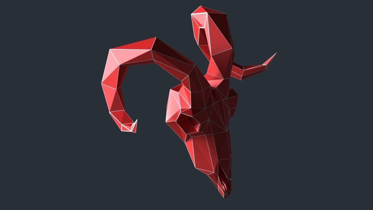 goat skul lowpoly 3D print model Low-poly 3D model_2