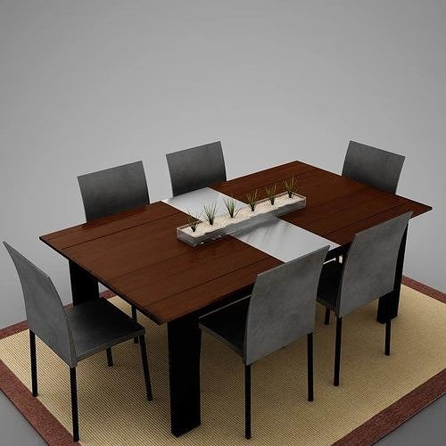 Dinning 2 dining table with chairs 3D model