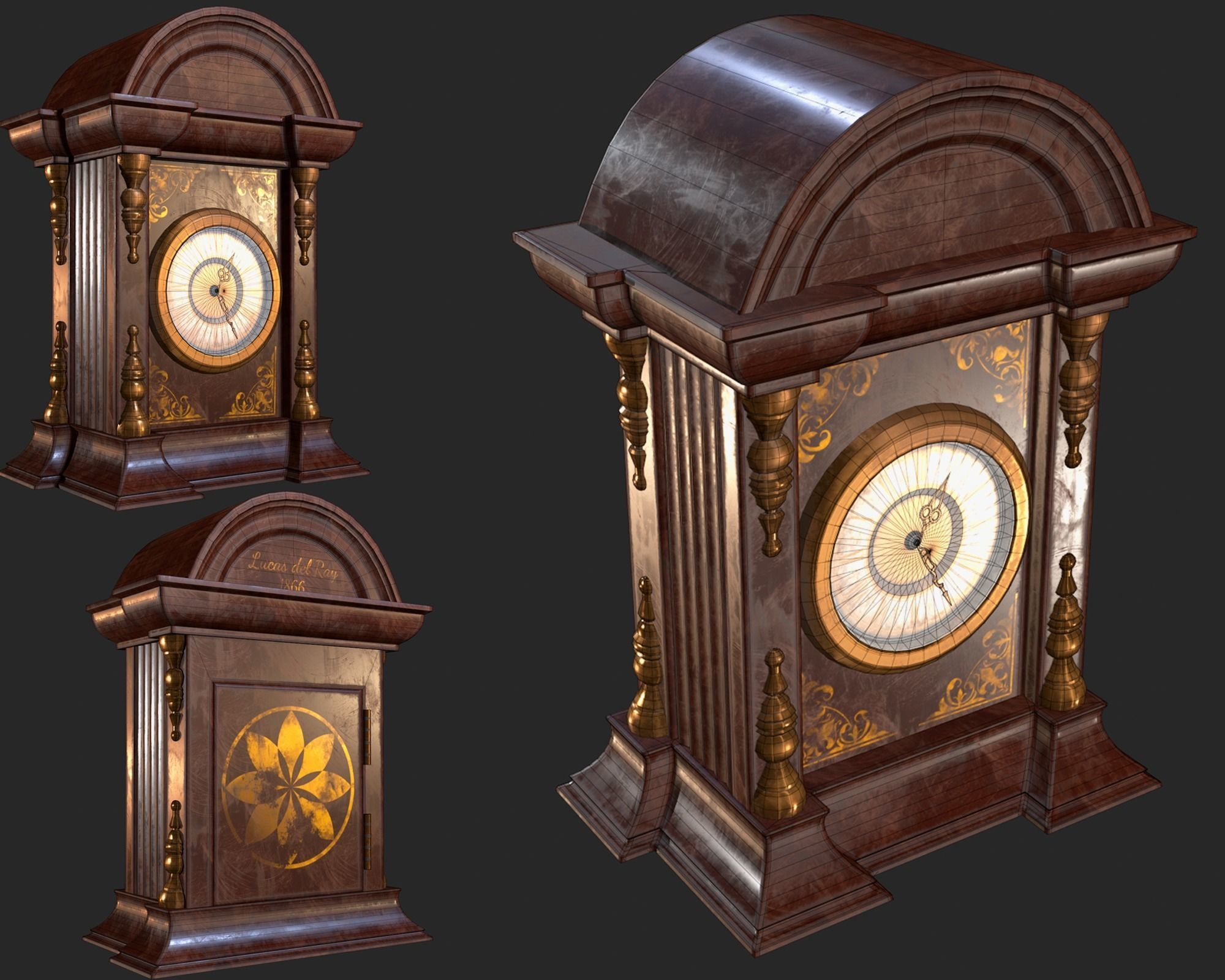 Old Antique Table Clock PBR Low-poly 3D model_6