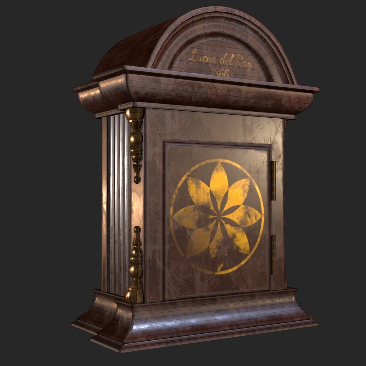 Old Antique Table Clock PBR Low-poly 3D model_9