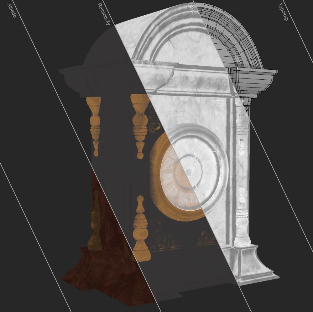 Old Antique Table Clock PBR Low-poly 3D model_16