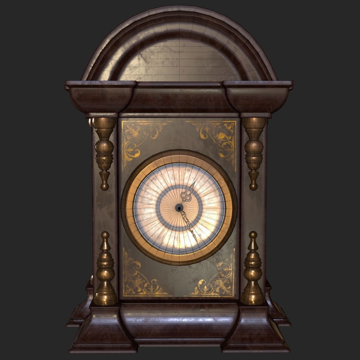 Old Antique Table Clock PBR Low-poly 3D model_12