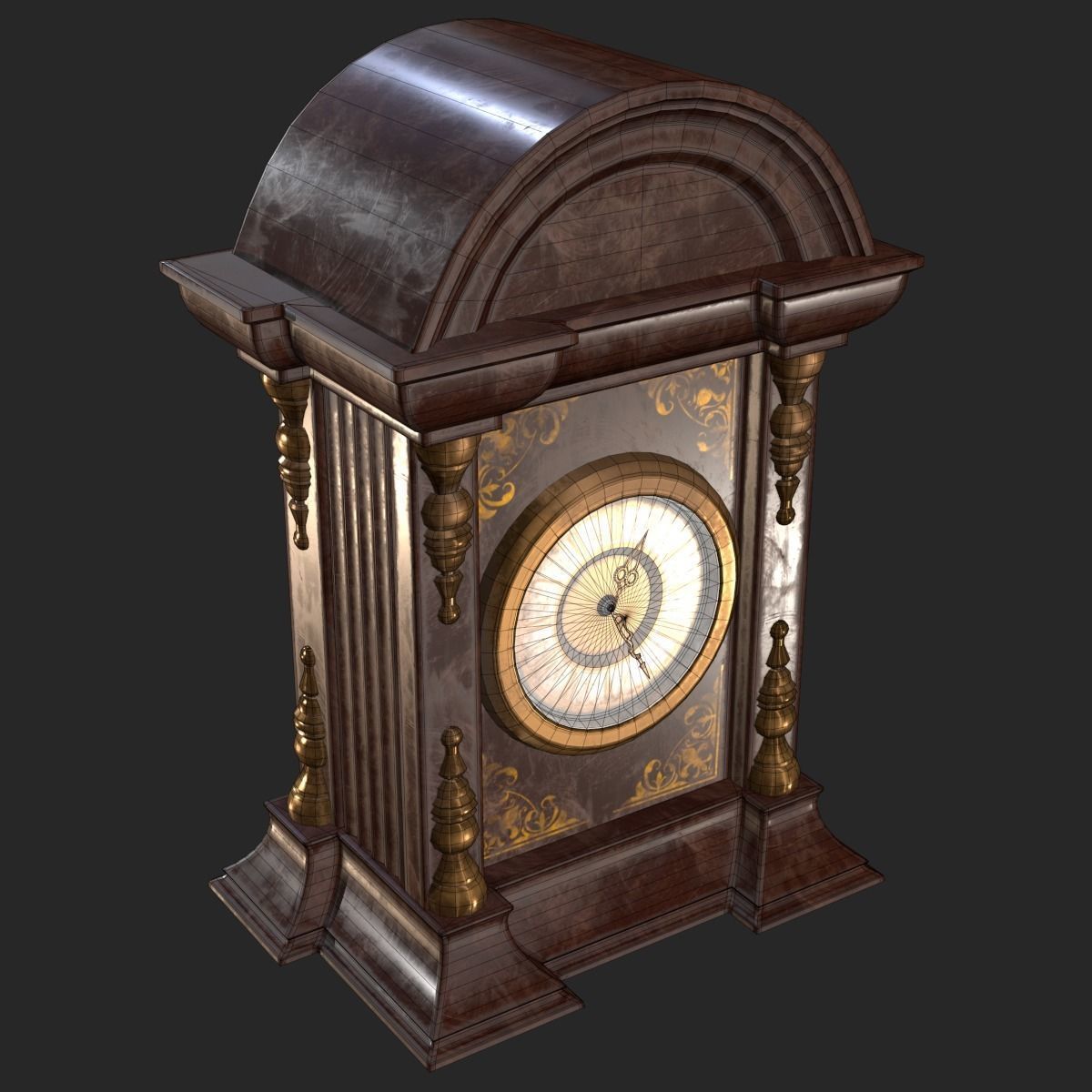 Old Antique Table Clock PBR Low-poly 3D model_15