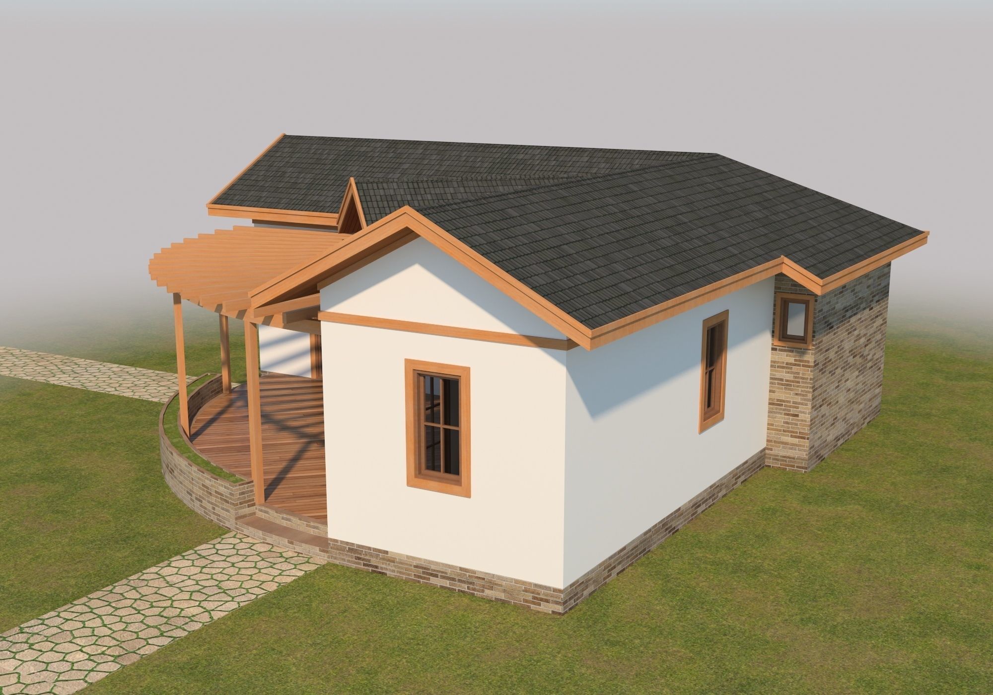 Prefabric House With Pergola 3D model_6