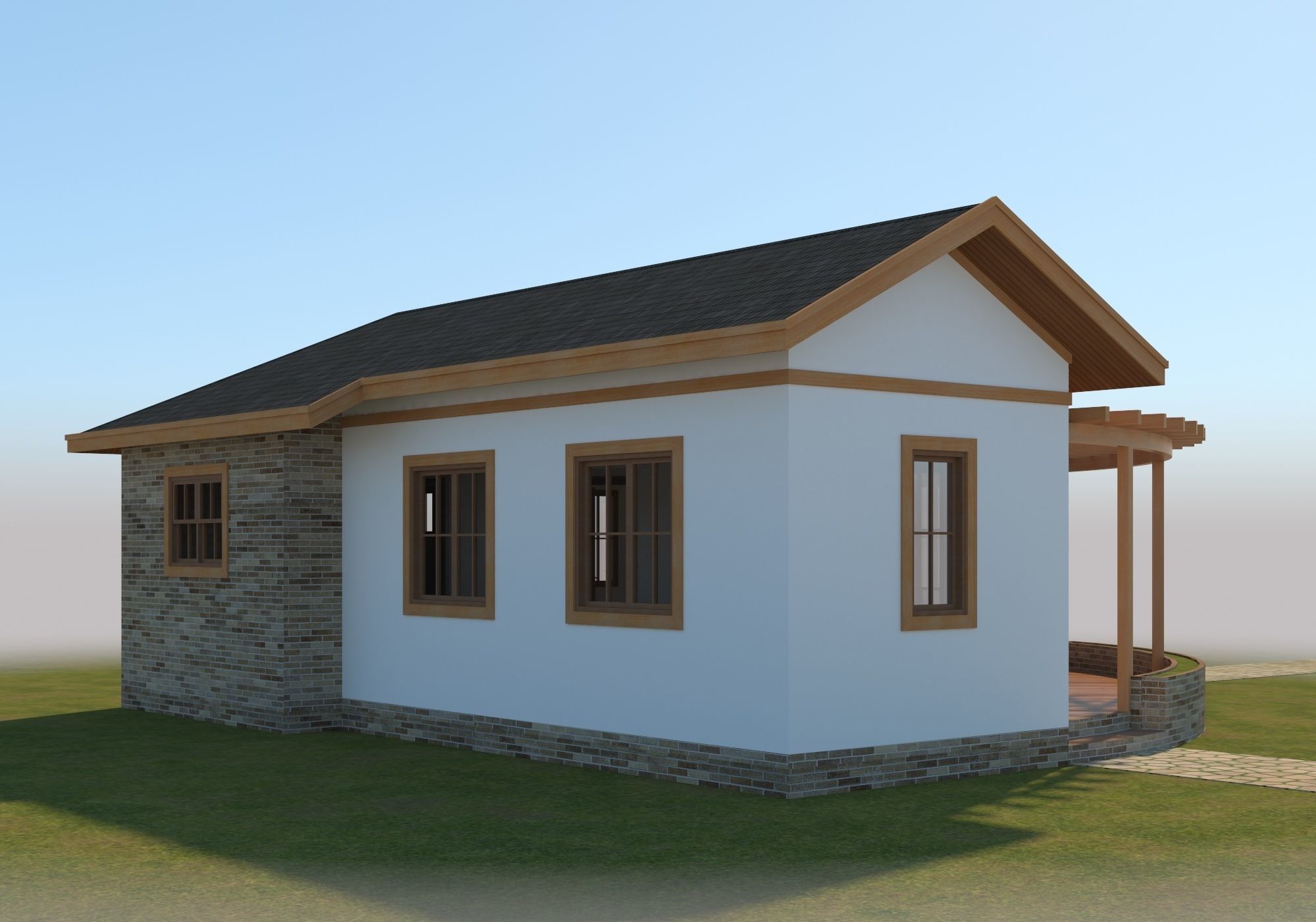 Prefabric House With Pergola 3D model_4