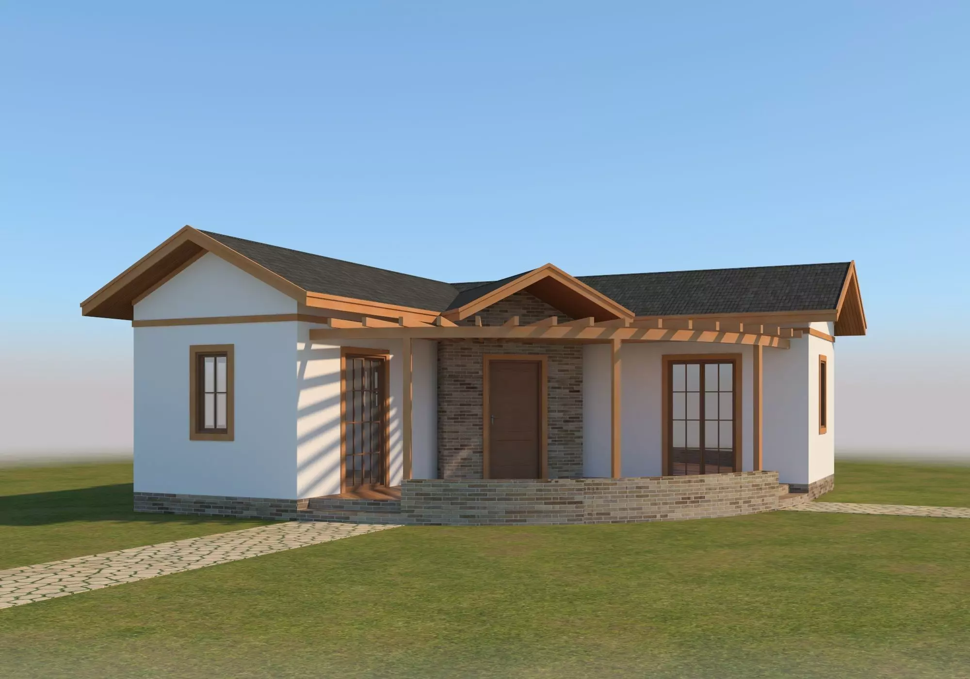 Prefabric House With Pergola 3D model_0