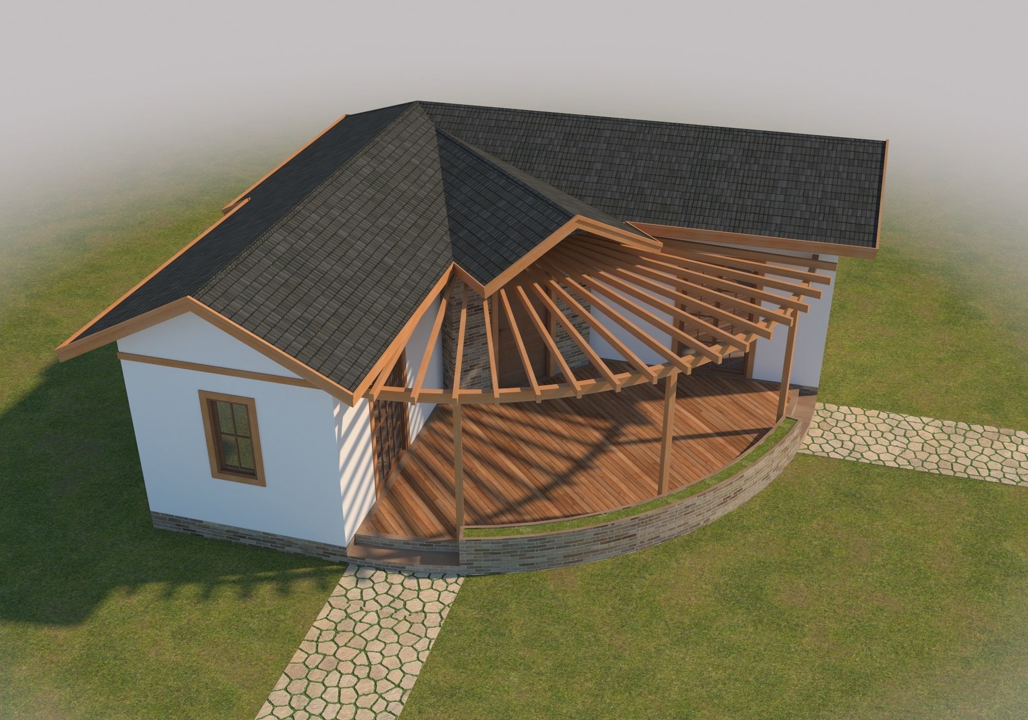 Prefabric House With Pergola 3D model_3