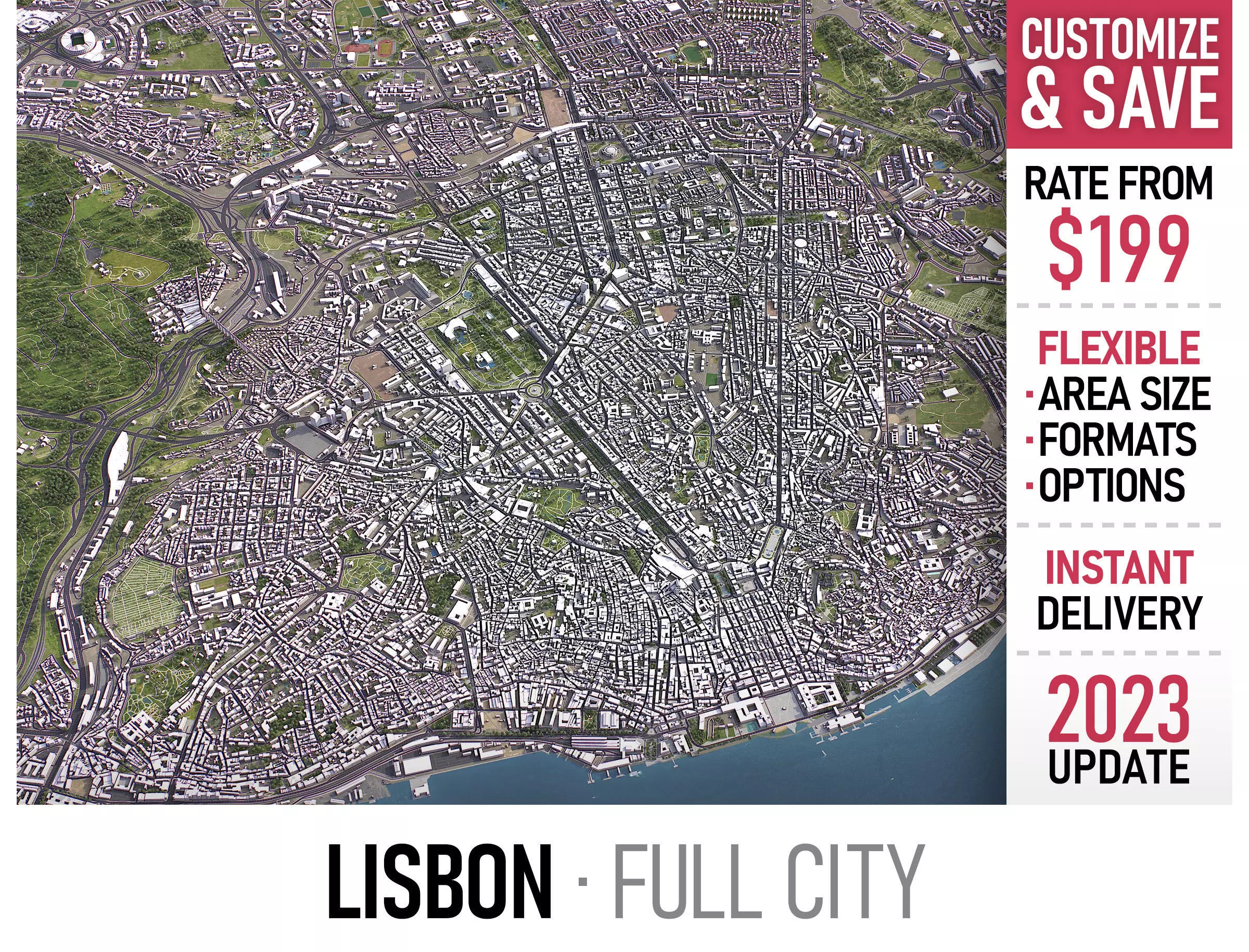 Lisbon - 3D City Model Low-poly 3D model_0