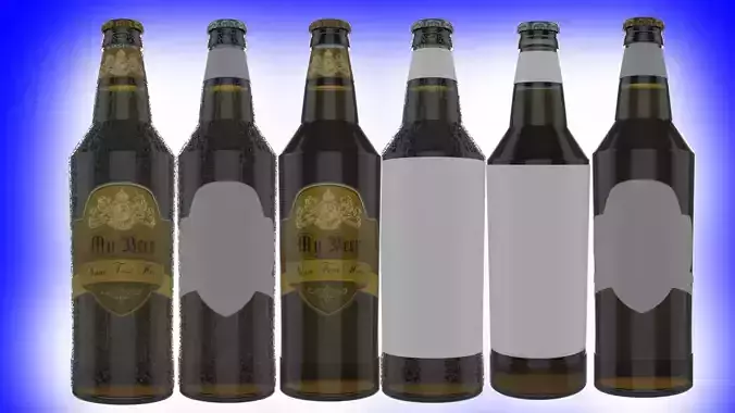 Beer Bottle with Beer and Condensation v03 3D model